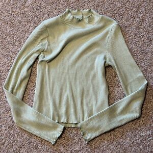 American Eagle Mint Green Mock Neck Long Sleeve Ribbed Shirt, Size Small